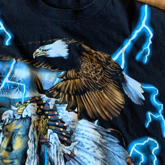 Vtg 1990s American Indian Thunder Print Lightning Thrashing Shirt T-Shirt Top - Picture 9 of 13
